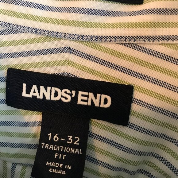 lands' End Men's LS Button Down Striped Sports Shirt Size 16 X 32 - Picture 3 of 9